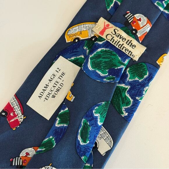 Save The Children Men's Blue Cars Adam Age 12- Educate The World Silk Neckties - Picture 4 of 6